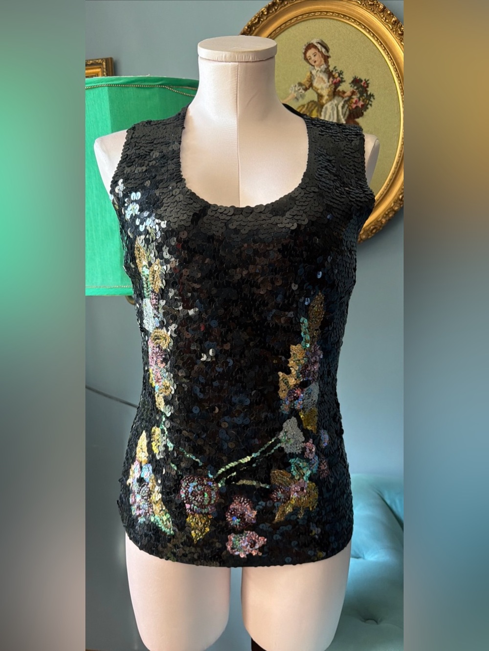 Michelle Nicole Black Sequin Top Y2K 90's Fairy Whimsical Earthy Boho Size XL